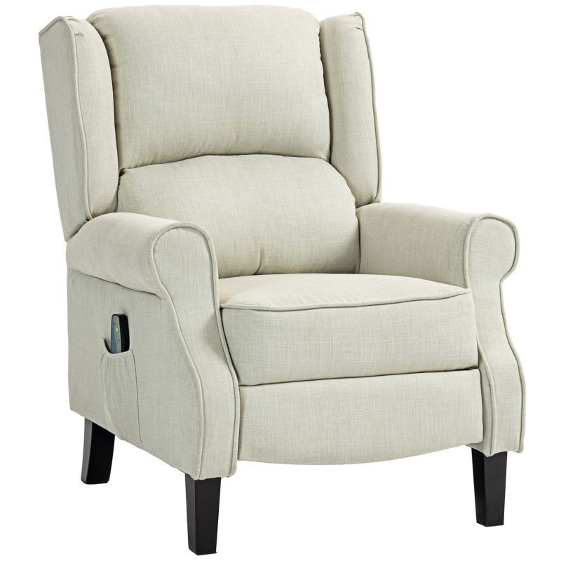 White Upholstered Wingback Heated Massage Recliner Chair