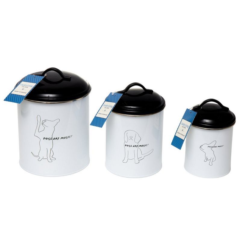 Black and White Airtight Metal Pet Treat Canisters Set of 3