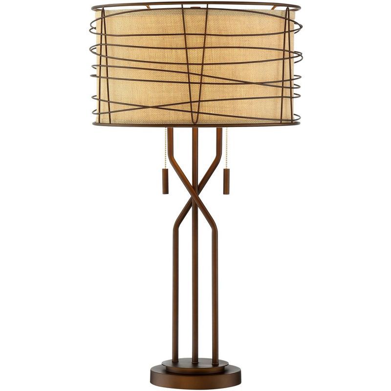 Bronze 29" Rustic Modern Table Lamp with Woven Shade