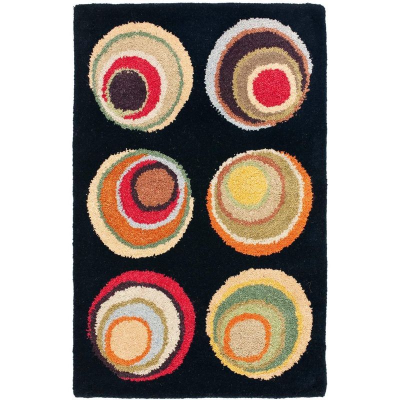 Soho 2' x 3' Black and Multicolor Wool Round Tufted Rug