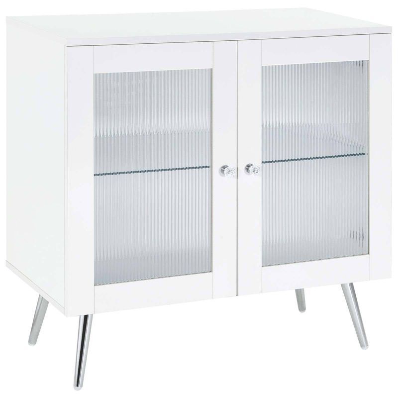 White High Gloss 2-Tier Accent Cabinet with Glass Shelf