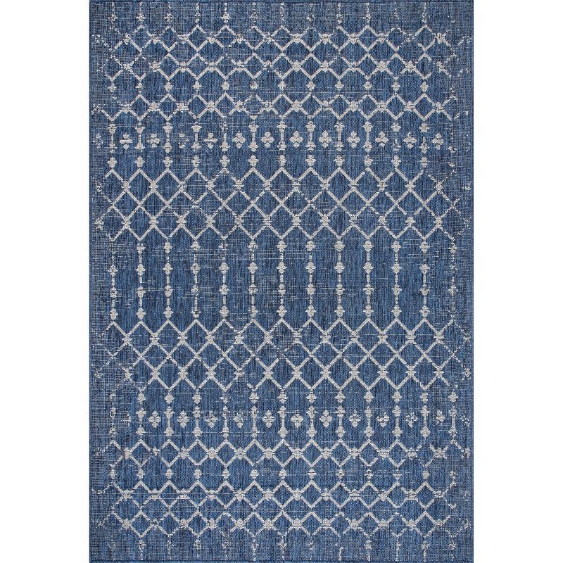 Elegant Blue Trellis 8' x 10' Synthetic Indoor/Outdoor Area Rug