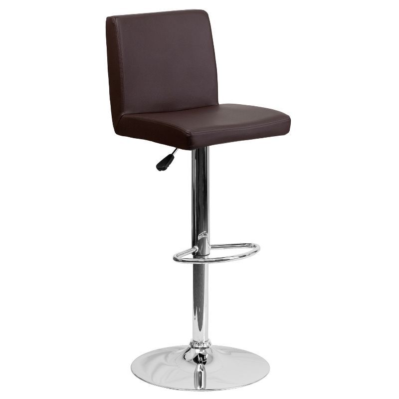 Luxurious Brown Vinyl Adjustable Swivel Barstool with Chrome Base