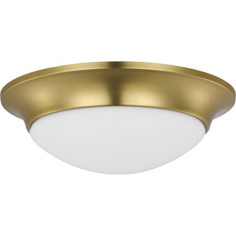 Satin Brass 11.5'' Etched White Glass Transitional Flush Mount