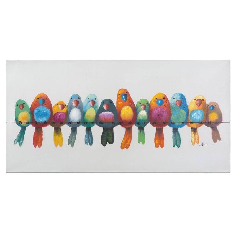 Colorful Birds on Wire Acrylic Canvas Painting, 24x48 inches