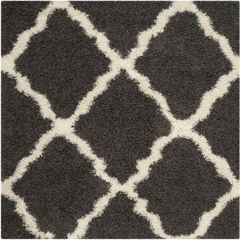 6' x 6' Ivory and Dark Grey Shag Synthetic Area Rug