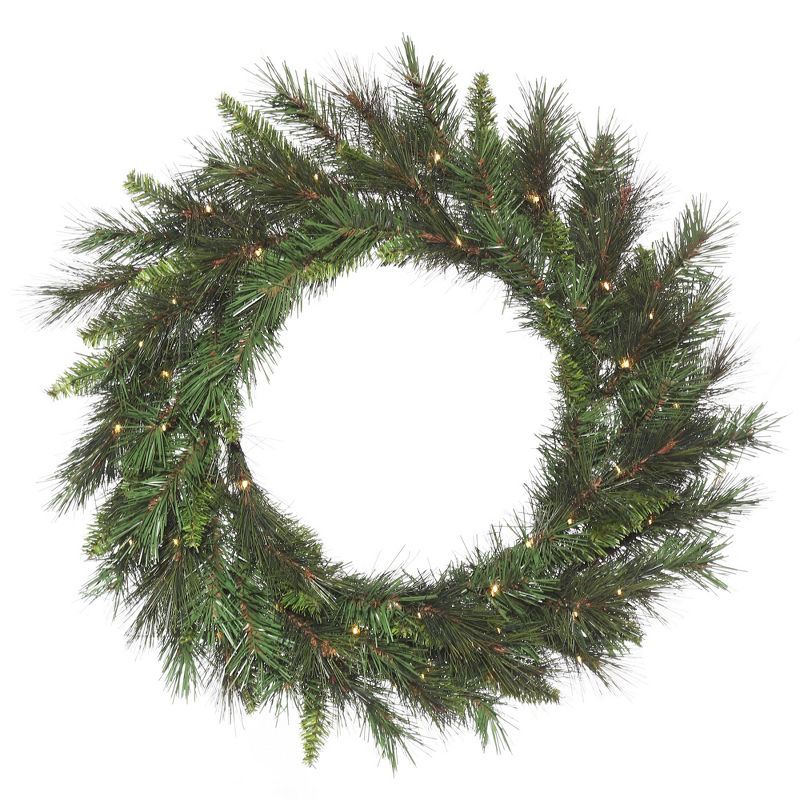 30" Green Artificial Pine Wreath with Warm White LED Lights