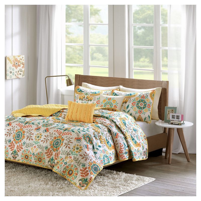 Bright Boho Medallion Full Microfiber Reversible Quilt Set