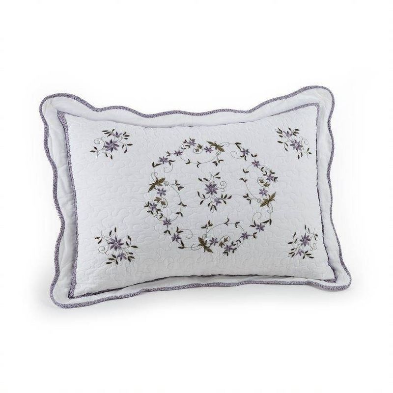 King White and Purple Embroidered Cotton Pillow Sham