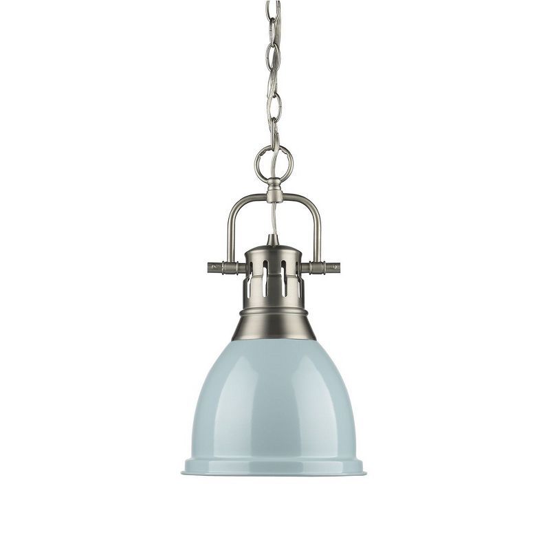 Transitional Mini Pewter Pendant with Seafoam Shade - 8.88" Indoor/Outdoor