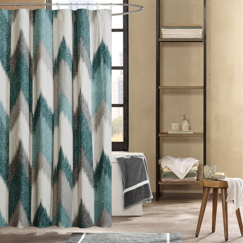 72" Aqua and Gray Chevron Cotton Shower Curtain