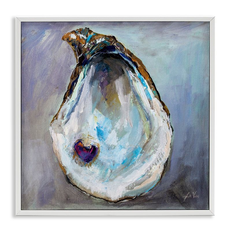 Abstract Oyster Shell with Pearl Canvas Print in White Frame, 12 x 12