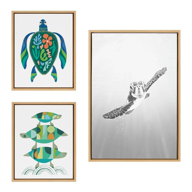 Colorful Sea Turtle Family Canvas Wall Art Set