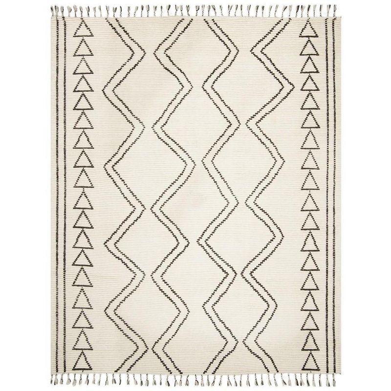 Elevated Tribal Geometric Black Wool 9' x 12' Hand-Knotted Rug