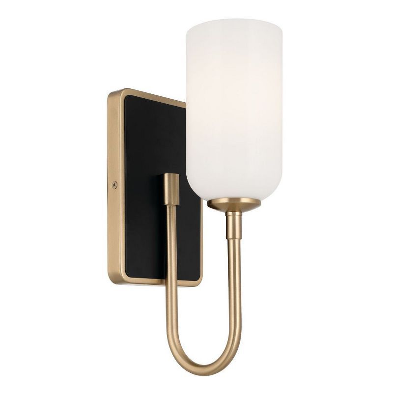 Champagne Bronze and Black Opal Glass Wall Sconce