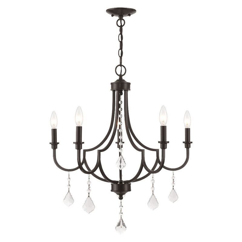 Mini English Bronze 5-Light Crystal Chandelier with Candelabra Bulbs