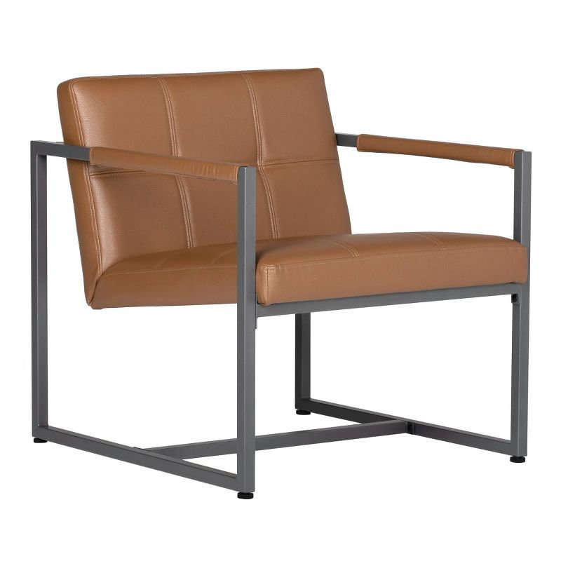 Caramel Leather Mid-Century Modern Metal Accent Chair