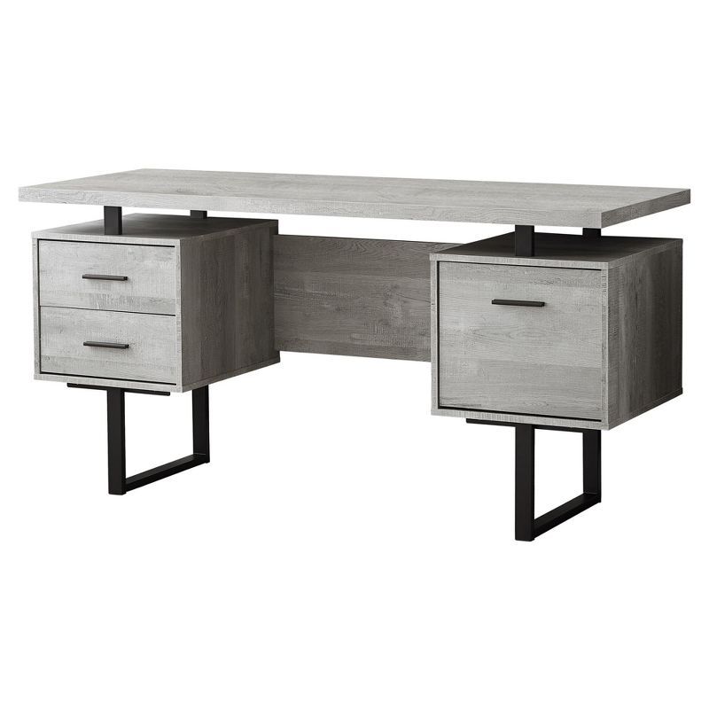 Gray Reclaimed Wood 60" Desk with Drawers and Filing Cabinet