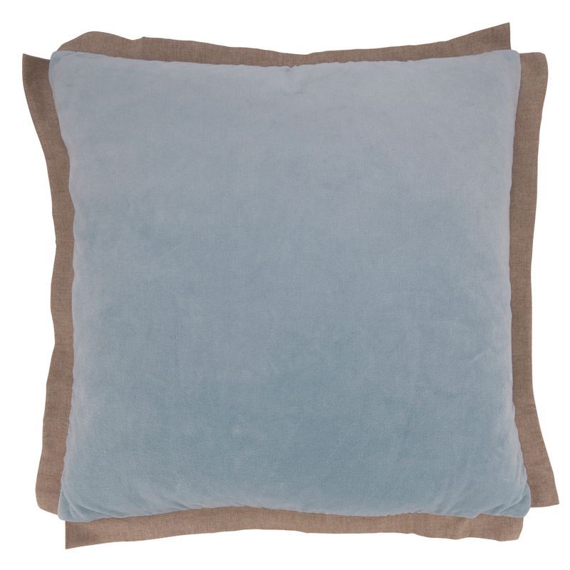 Aqua Velvet Flange Square Throw Pillow with Down Filling