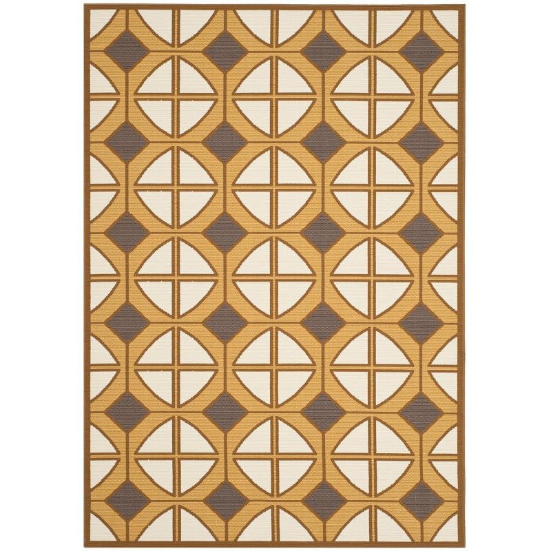 Ivory and Camel Geometric 4' x 6' Synthetic Area Rug