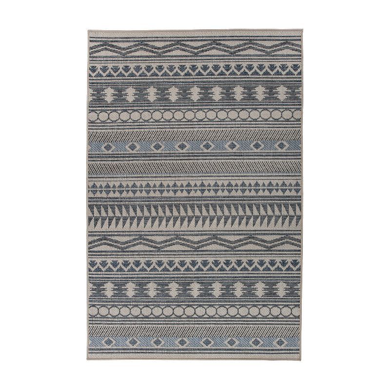 Blue Geometric 5' x 7' Synthetic Reversible Area Rug