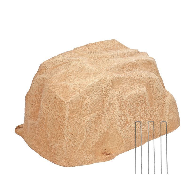 Sand Polyresin Low-Profile Garden Rock Cover with Stakes