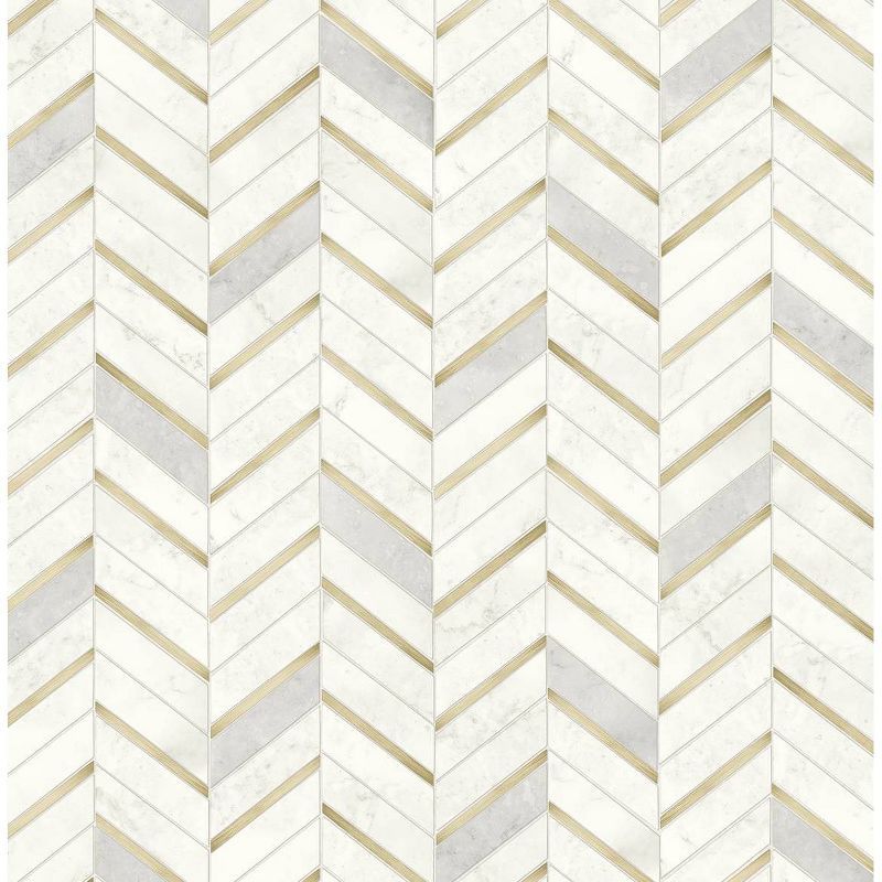 Metallic Gold and Pearl Gray Chevron Marble Peel and Stick Wallpaper