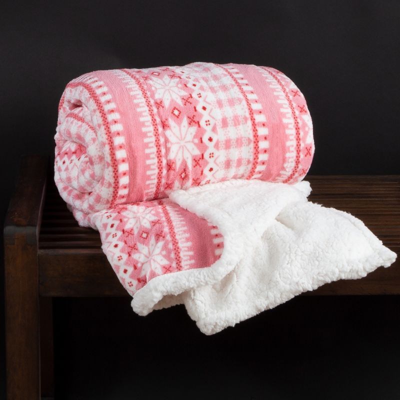 Pink and White Reversible Fleece Sherpa Throw Blanket