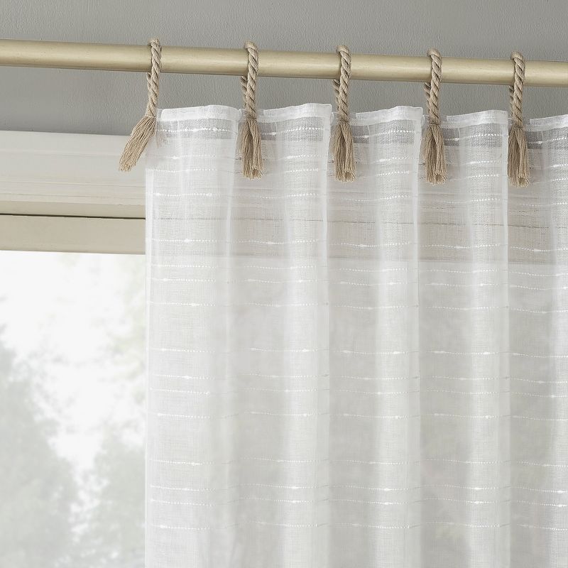 White Polyester Light-Filtering Rope Tab Top Curtain Panel, 50" x 84"