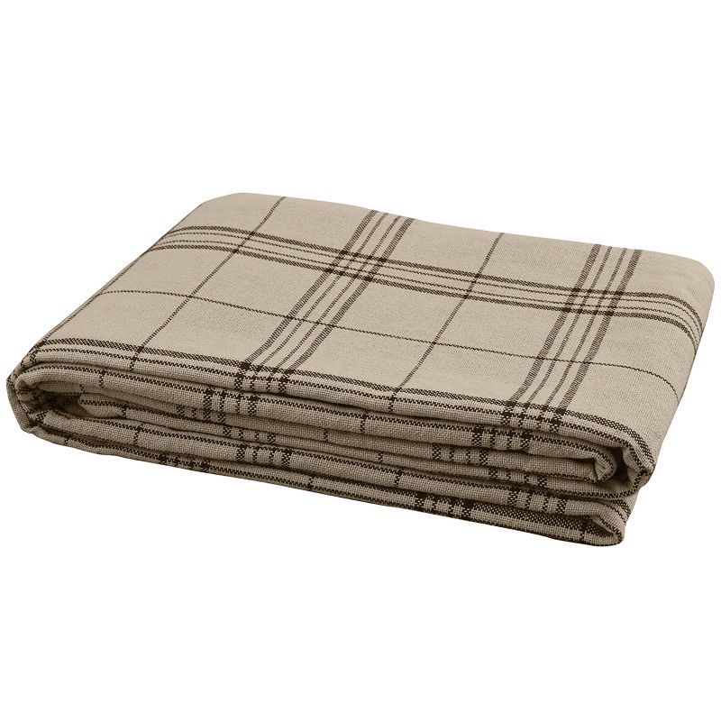 Fieldstone Plaid Black and Tan Cotton Queen Bedspread