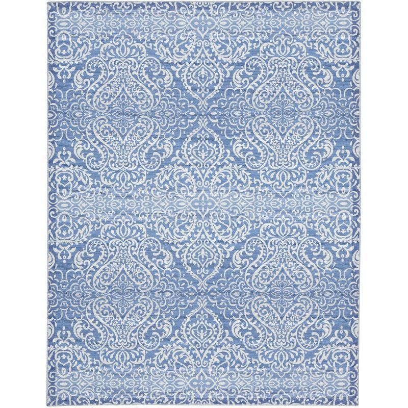 Waverly Blue Damask Washable Synthetic Area Rug, 8' x 10'