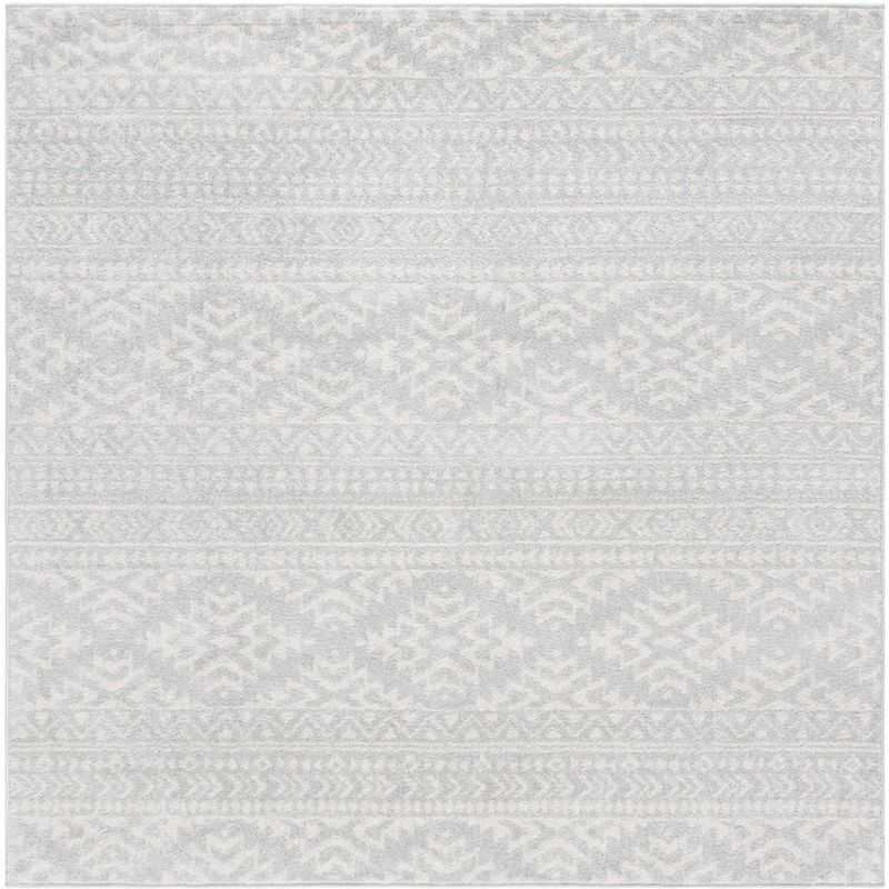 Geometric Light Grey & Ivory Hand-Knotted Square Rug