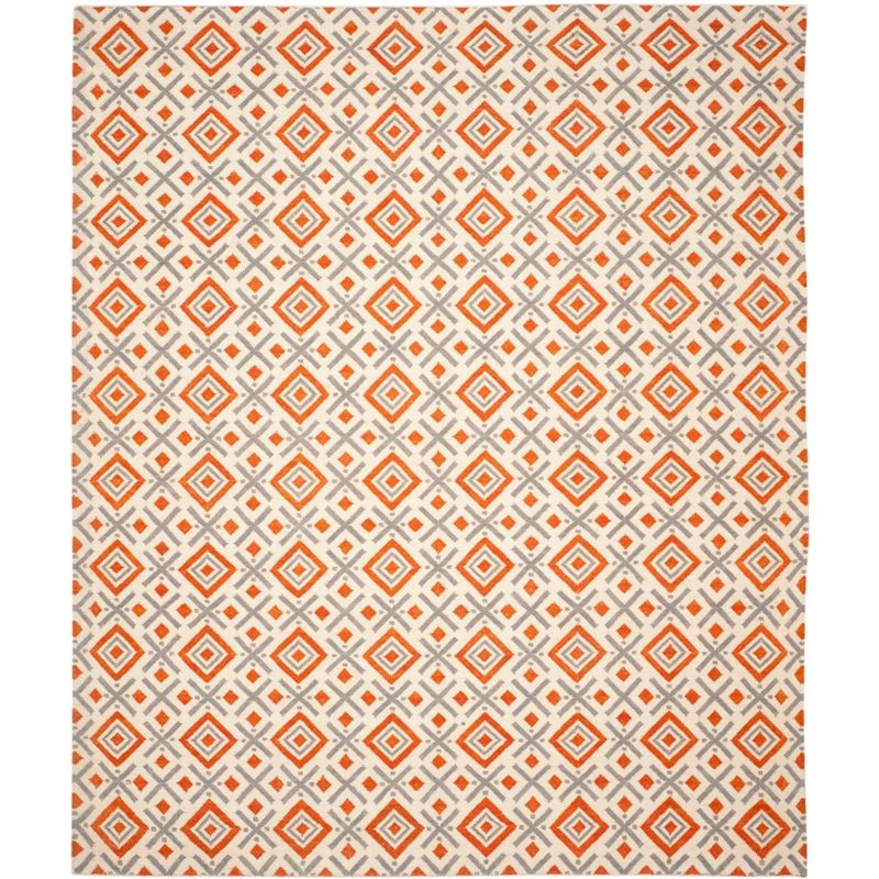 Ivory and Tangerine Geometric Wool 8' x 10' Area Rug