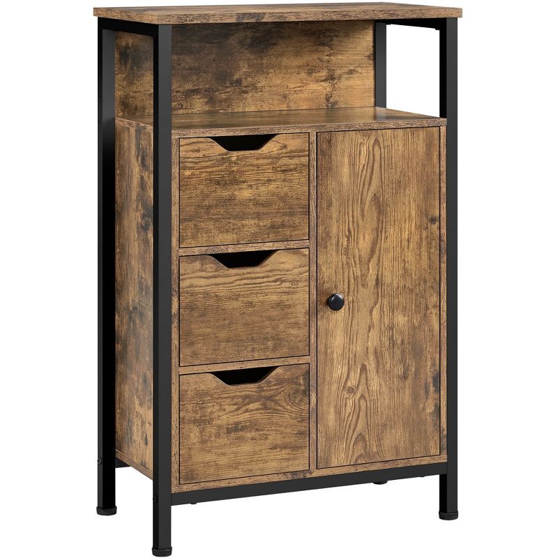 Rustic Brown MDF and Metal Lockable Living Room Cabinet