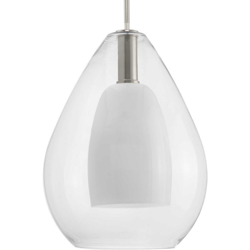 Carillon 15" Brushed Nickel Pendant with Clear and Opal Glass Shade