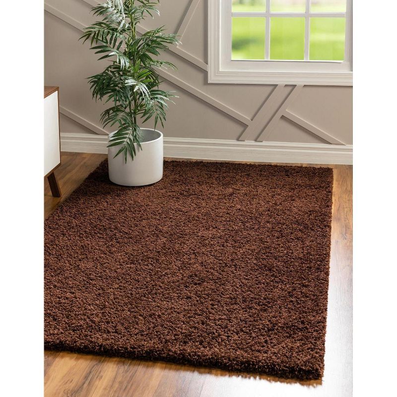 8' x 10' Brown Rectangular Solid Shag Synthetic Rug