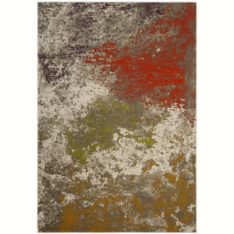 Gray and Orange Floral Hand-knotted Rectangular Area Rug