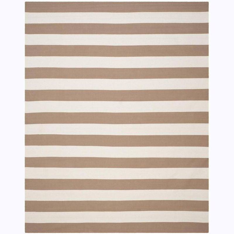 Handwoven Ivory Stripe Cotton Area Rug 8' x 10'