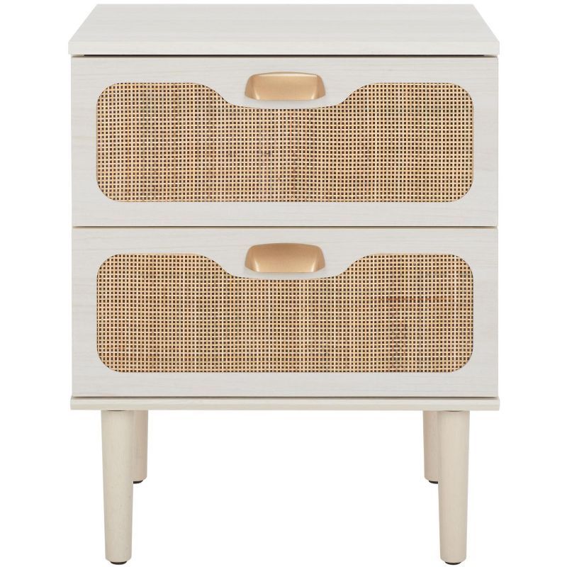 Bleached White and Natural Rattan 2-Drawer Nightstand