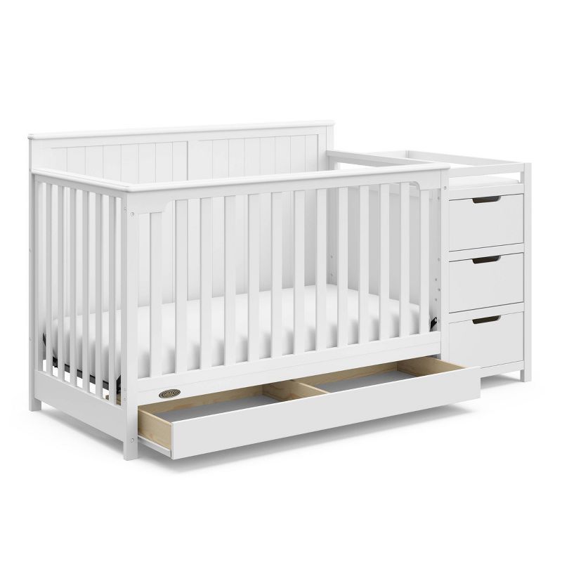 White 5-in-1 Convertible Crib and Changer with Drawer