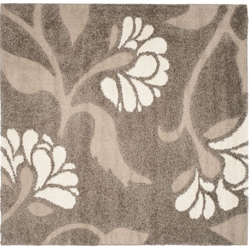 Florida Shag Smoke and Beige Floral Square Rug