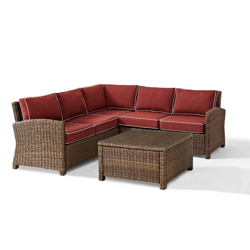 Bradenton 4-Piece Steel and Wicker Outdoor Sectional Set with Maroon Cushions