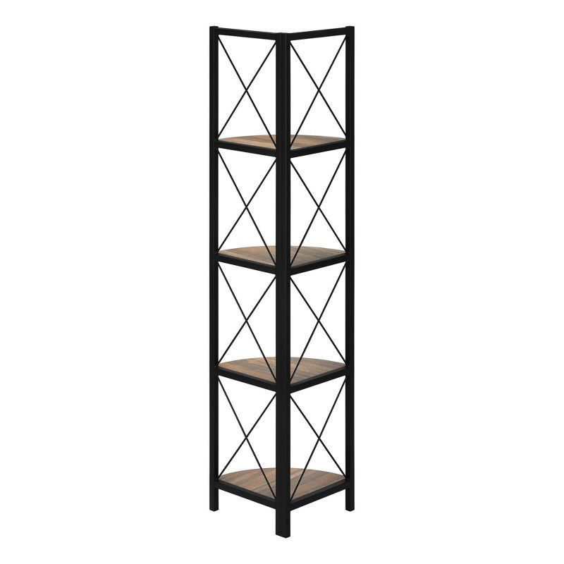 Black Metal and Brown Laminate Corner 4-Tier Bookshelf