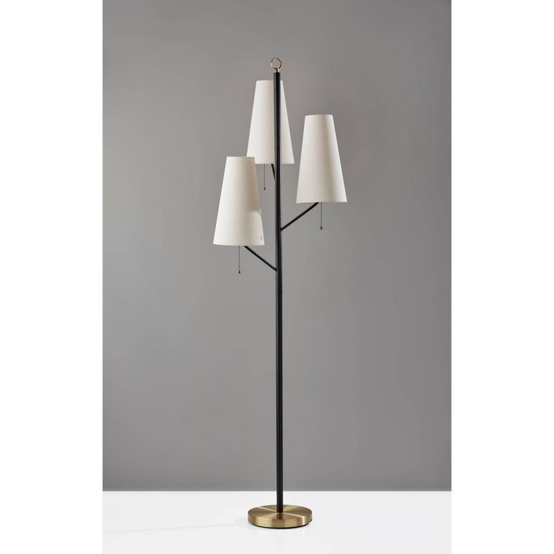 Daniel 71" Black and Antique Brass Floor Lamp with Cream Shades