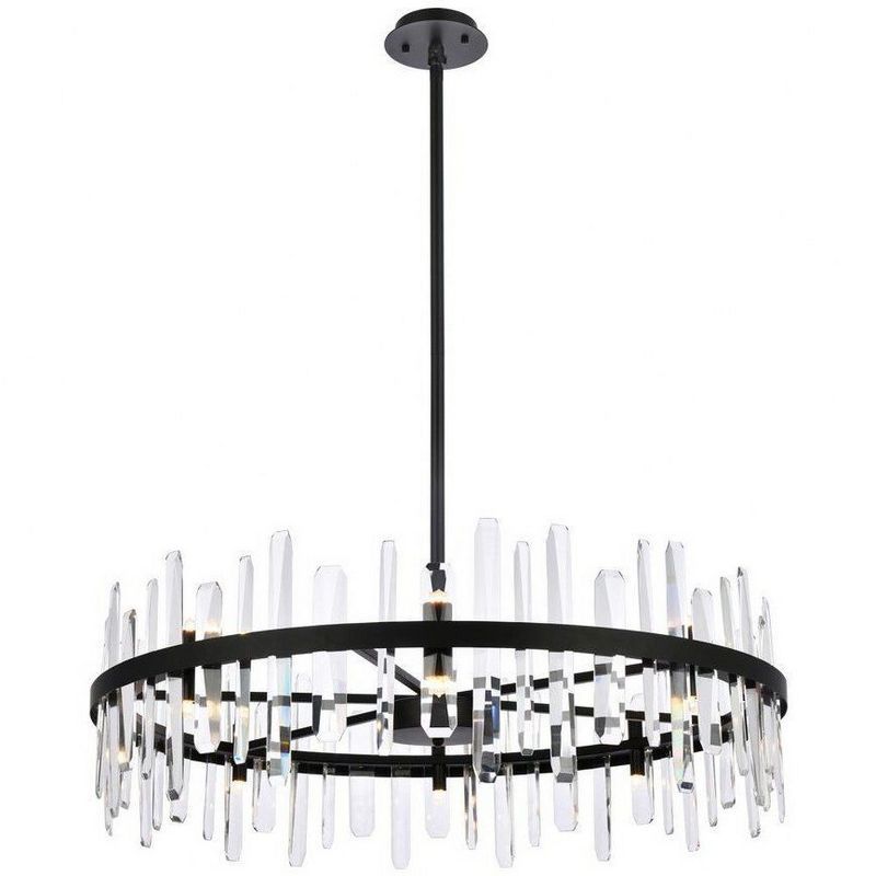 Black Iron and Crystal 16-Light Drum Chandelier