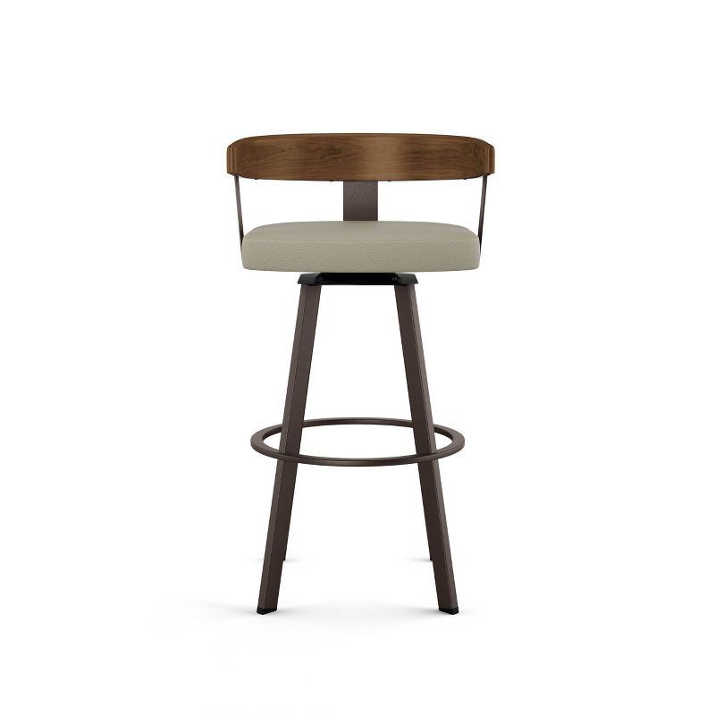 Greige and Dark Brown Swivel Counter Stool with Wood and Metal Frame