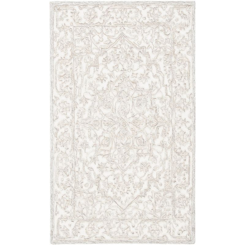 Ivory Hand-Tufted Wool Rectangular Area Rug 3' x 5'