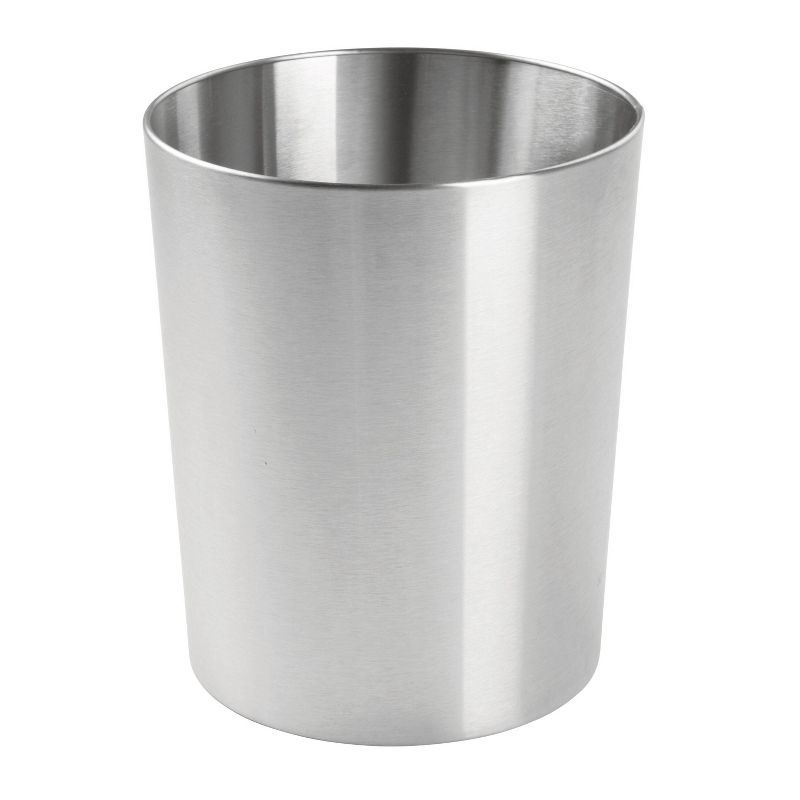 Brushed Stainless Steel Round Bathroom Trash Can, 11 Gallon