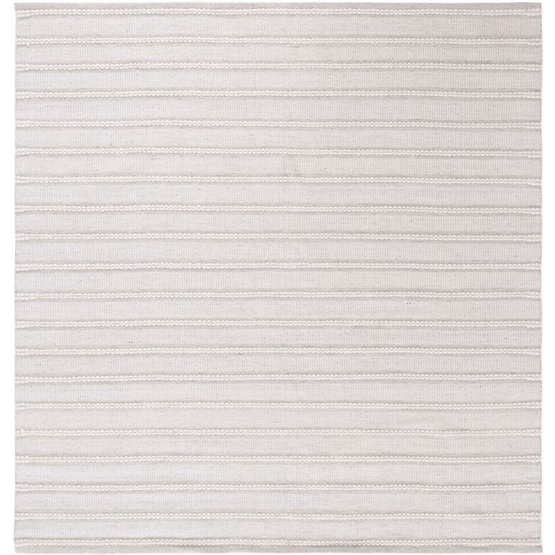 Light Grey and Ivory Square Flat Woven Wool Rug