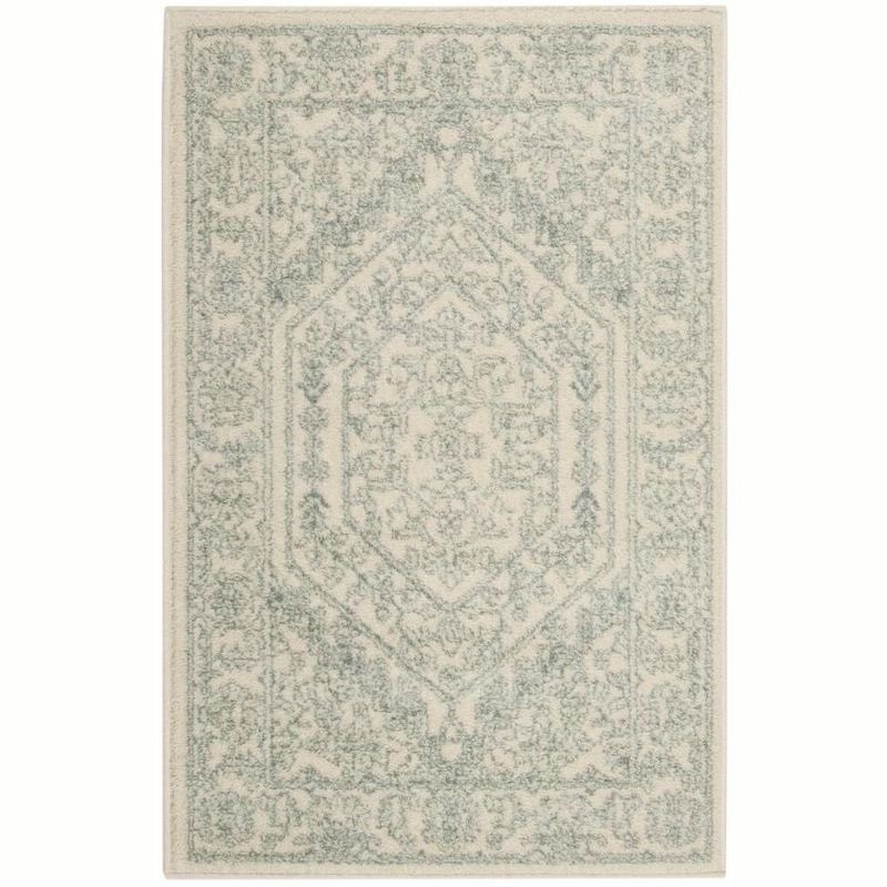 Ivory and Slate Medallion Synthetic Easy-Care Rug, 2'6" x 4'